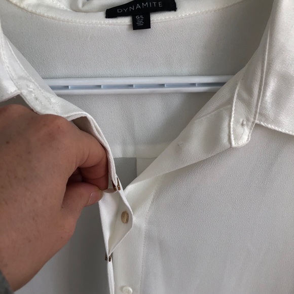 White Chiffon Blouse/Work Top with Gold Accents - Picture 3 of 5